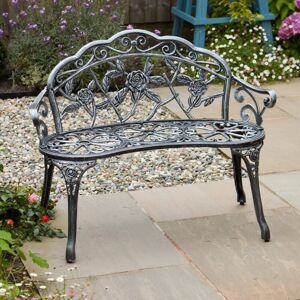 HOME SOURCE Grey Cast Aluminium Garden Bench Metal Frame 2 Seater Patio Chair Outdoor