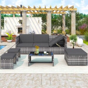 Dewdat - Grey Lounge Set – Garden Furniture Set, Rattan Sofa, Seating Group, Patio Furniture - grey