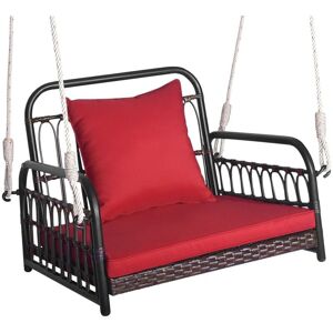 Costway - Hanging Porch Swing Chair Rattan Woven Rocking Chair w/Cushion