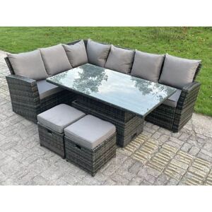 High Back Rattan Garden Furniture Corner Sofa Sets Adjustable Rising Table Dark Mixed Grey 8 seater left corner - Fimous