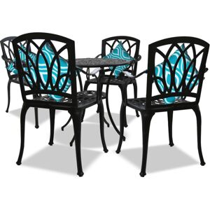 Homeology POSITANO Luxurious Garden & Patio Table & 4 Large Chairs with Armrests Cast Aluminium Bistro Set - Black