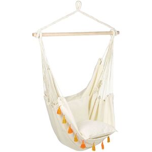 BELIANI Indoor Outdoor Boho Hanging Hammock Swing Chair Cotton Seat Cushions Beige Varena