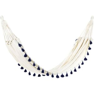 BELIANI Indoor Outdoor Boho Style Hanging Hammock Swing Cotton Seat Beige with Dark Blue Vercelli