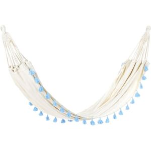 BELIANI Indoor Outdoor Boho Style Hanging Hammock Swing Cotton Seat Beige with Light Blue Vercelli