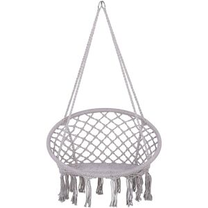 Beliani - Indoor Outdoor Boho Swing Hanging Chair Swing Cotton Macrame Seat Grey Gabella
