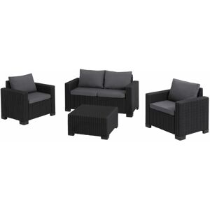 California 4 Seater Outdoor Garden Furniture Lounge Set - Graphite with Grey Cushions - Keter