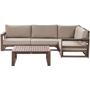 BELIANI Garden Corner Sofa with Table 4 Seater TIMOR Left Hand Modular Certified Acacia Wood Dark Brown