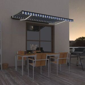 Bonnevie - Manual Retractable Awning,Manual Retractable Shadewith led 450x300 cm Blue and White VSVS128802