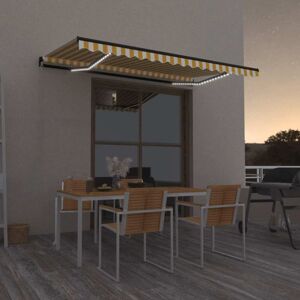 BONNEVIE Manual Retractable Awning,Manual Retractable Shadewith LED 450x300 cm Yellow and White VSVS772569