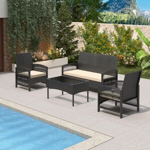 Mcc Direct - 4pc Rattan Furniture Set Garden Patio Seating with coffee table sofia black
