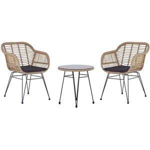 Beliani - Modern 3PC Poly Rattan Bistro Set Weave Tempered Glass Top Tropea ii