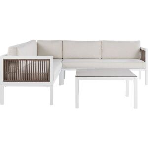 BELIANI Modern 4-Seater Lounge Set with Coffee Table White and Brown Aluminium Borello