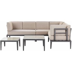 BELIANI 6 Seater Garden Sofa Set Beige and Grey L-Shaped Sofa 2 Coffee Tables Rima ii