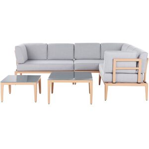 BELIANI Modern 6 Seater Garden Sofa Set Grey L-Shaped Sofa 2 Coffee Tables Rima iii
