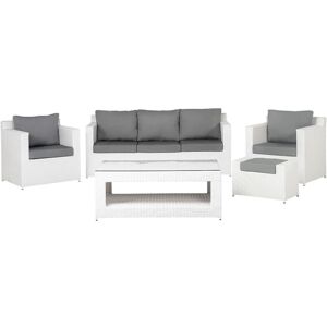 BELIANI Modern Faux Rattan Outdoor Garden 5 Piece Conversation Sofa Set White Roma