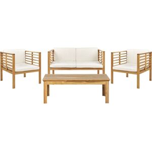 BELIANI Modern Outdoor Conversation Set Acacia Wood Cushions 4 Piece White Pacific