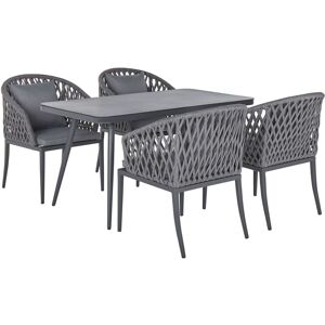 Beliani - Modern Outdoor Garden Dining Set 4 Seater Chairs Table Cushions Grey Lipari
