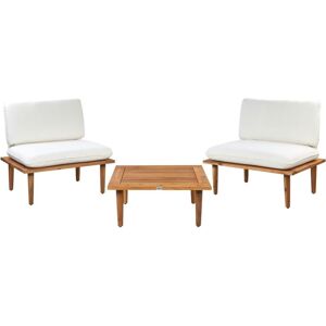 Beliani - Modern Outdoor Garden Lounge 2 Seater Set with Cushions Off-White Certified Acacia Wood Frascati