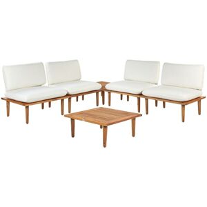 BELIANI Modern Outdoor Garden Lounge 4 Seater Set with Cushions Off-White Certified Acacia Wood Frascati