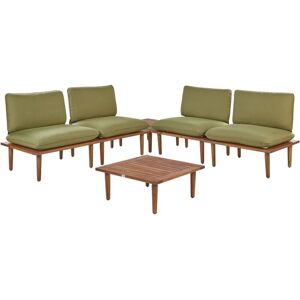 BELIANI Modern Outdoor Garden Lounge 4 Seater Set with Cushions Olive Green Certified Acacia Wood Frascati