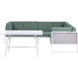 Beliani - Modern Outdoor Lounge Set with Coffee Table White Aluminium Green Cushions Castella/Fratte