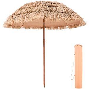 MOPHORN 6.5 ft Thatched Patio Umbrella with Tilt, Hawaiian-Style Beach Parasol Featuring Durable pp Thatch and 8 Metal Ribs, Grass Umbrella for Poolside,