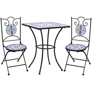 3 Piece Mosaic Bistro Set Ceramic Tile Blue and White Vidaxl