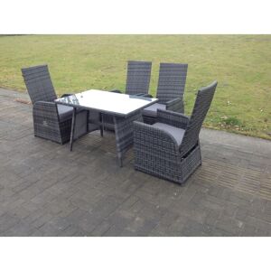 Outdoor Garden Furniture Table And Chair Set Oblong Rectangular Table Adjustable Reclining Chair Rattan Dining Set Mixed Grey 4 Chairs - Fimous