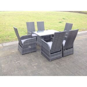 Oblong Rectangular Table Adjustable Reclining Chair Rattan Dining Set Outdoor Garden Furniture Table And Chair Set Mixed Grey 6 Chairs - Fimous