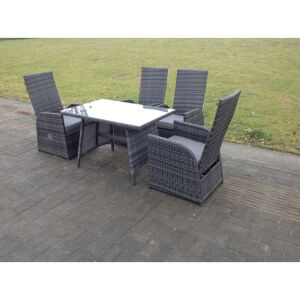 Oblong Rectangular Table Adjustable Reclining Chair Rattan Dining Set Outdoor Garden Furniture Table And Chair Set Mixed Grey 4 Chairs - Fimous