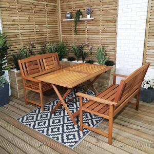 Samuel Alexander - Outdoor 4 Person Folding Rectangular Wooden Garden Patio Dining Table and 2 Benches Set