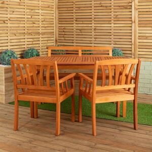 Samuel Alexander - Outdoor 4 Person Rectangular Wooden Garden Dining Table, Bench & 2 Chairs Furniture Set