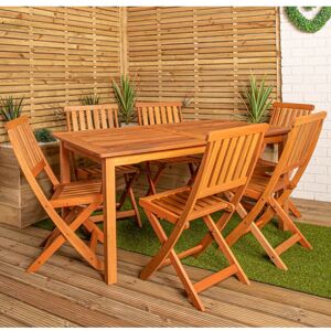SAMUEL ALEXANDER Outdoor 6 Person Rectangular Wooden Garden Patio Dining Table Chairs Set