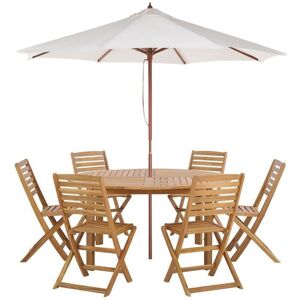 BELIANI Garden Dining Set 6 Seater TOLVE with Parasol (12 Options) Acacia Wood Brown
