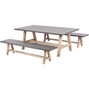 Beliani - Outdoor Concrete Garden Dining Set Fibre Cement Acacia Wood Dining Table 2 Benches Grey Tonnare
