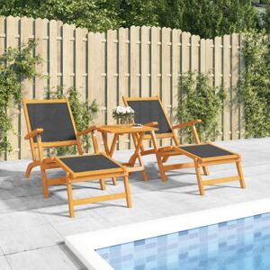 BONNEVIE Outdoor Deck Chairs 2 pcs Solid Wood Acacia and Textilene VSVS6545281