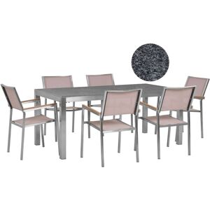 BELIANI 6 Seater Garden Dining Set Single Grey Granite Top Beige Chairs Grosseto