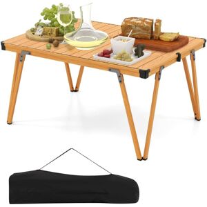 COSTWAY Outdoor Folding Camping Table Picnic Table w/ Storage Bag-Brown