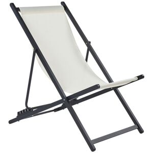 Beliani - Outdoor Folding Sun Lounger Sling Beach Chair Adjustable Light Beige and Black Locri ii