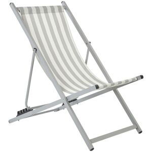 Beliani - Outdoor Folding Sun Lounger Sling Beach Chair Adjustable Striped Pattern White and Grey Locri ii