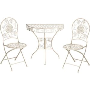 Beliani - Outdoor Garden Bistro Set Metal Vintage Style Floral Pattern Iron Frame Light Beige Yaviza