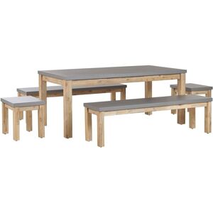 BELIANI Garden Dining Set Fibre Cement Dining Table 2 Benches 2 Stools 8 Seater Grey Ostuni