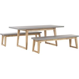 BELIANI Outdoor Garden Dining Set Fibre Cement Dining Table 2 Benches Grey Oria