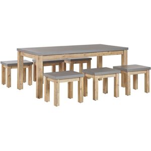 BELIANI Garden Dining Set Fibre Cement Dining Table 6 Stools 6 Seater Grey Ostuni