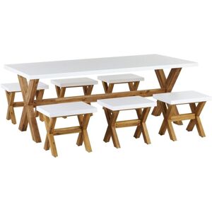 BELIANI Outdoor Garden Dining Set Fibre Concrete Dining Table 6 Stools White Olbia