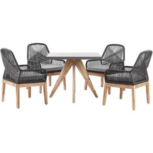 BELIANI Outdoor Garden Dining Set Fibre Concrete Square Dining Table 4 Black Chairs Olbia