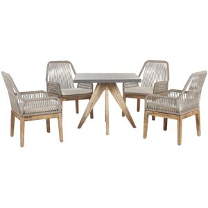 BELIANI Outdoor Garden Dining Set Fibre Concrete Square Dining Table 4 Beige Chairs Olbia