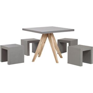 BELIANI Outdoor Garden Dining Set Fibre Concrete Square Dining Table 4 Stools Grey Olbia/Taranto