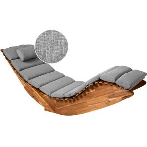 BELIANI Sun Lounger with Cushion BRESCIA PREMIUM Acacia Wood Grey Melange