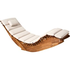 BELIANI Sun Lounger with Cushion BRESCIA PREMIUM Acacia Wood Light Beige